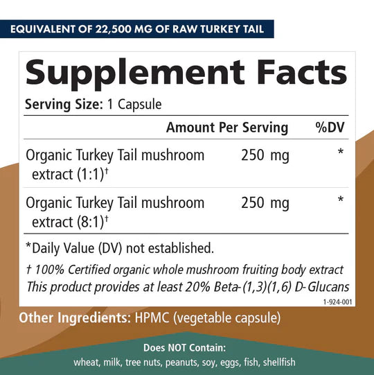 Pure Essence My Pure Turkey Tail 4X Mushrooms Vegi-Caps: 30ct or 60ct