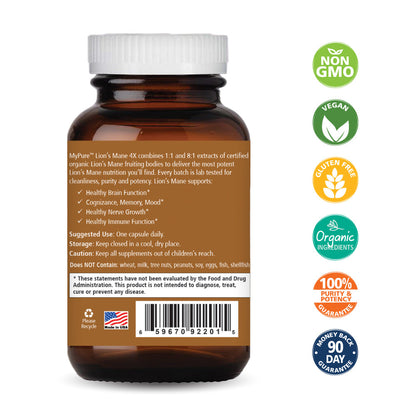 Pure Essence My Pure Lion's Mane 4x - Mushrooms Vegi-Caps: 30ct or 60ct